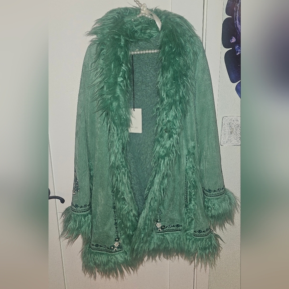 Spell Joplin Jacket Teal Fur Afghan Penny Lane Coat - Picture 9 of 12
